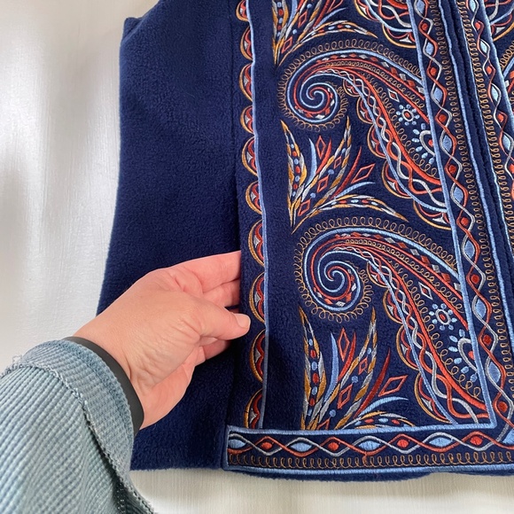 Bob Mackie Women Fleece Vest XL Faux Fur Collar Paisley Boho Western Embroidered - Picture 5 of 12